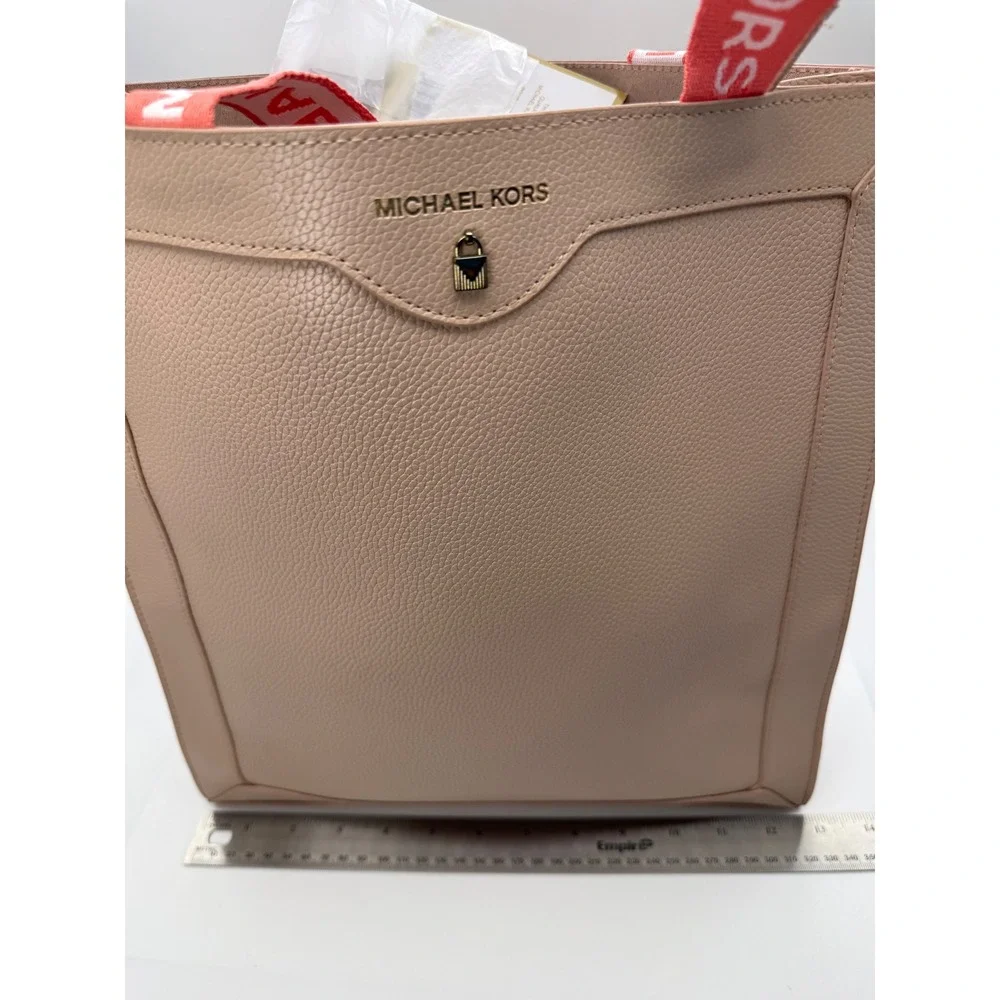 Michael Kors Large Faux Leather Square Tote Light Baby Blush Pink Bag Purse